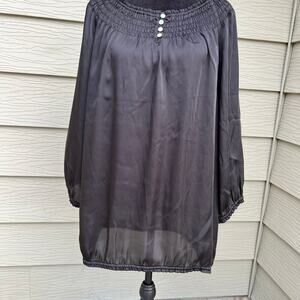 Chico’s 3 blouse, ( XL), black satin feel, long sleeve round neck